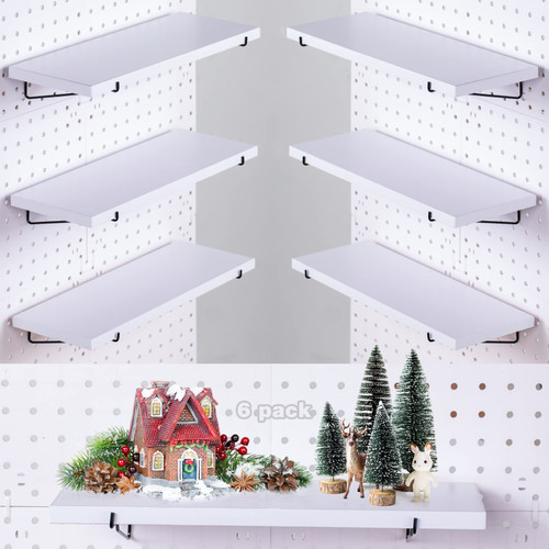 YUSFKJ Pegboard Shelf Set, Pegboard Shelf Brackets Hooks, -6 Extra Heavy Duty Peg Board Shelves & Durable Steel Brackets, Pegboard Accessories Organizer for Storage, Garage, Workbench, Craft, Office