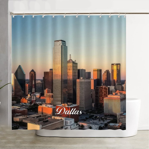 COVOME Dallas City Scene Shower Curtain for Bathroom, Dallas Winter Scene Shower Curtains Bathroom Water Repellent Shower Curtain Set Bathtubs Hotel 72" Wx72 L Fabric Waterproof 12 Hooks Included