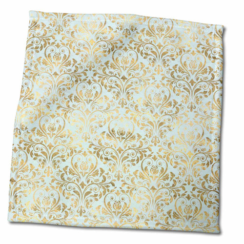 3dRose Elegant Soft Light Blue and Image of Gold Rose Damask Pattern - Towels (twl-342790-3)