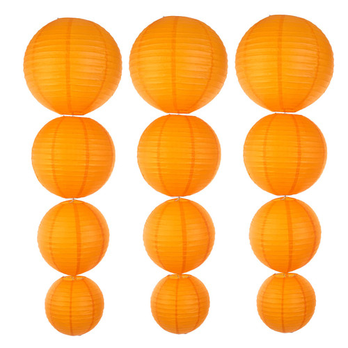 Orange Chinese Japanese Paper Lanterns 12pcs Assorted Sizes (10" 12" 14" 16" Inch), Paper Lanterns Decorative for Party Decorations, Hanging Paper Lanterns