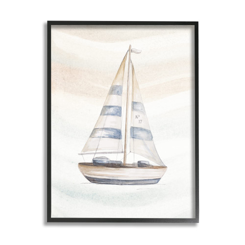 Stupell Industries Nautical Sailboat Drifting Pale Abstract Ocean Waves Framed Wall Art, Design By Patricia Pinto