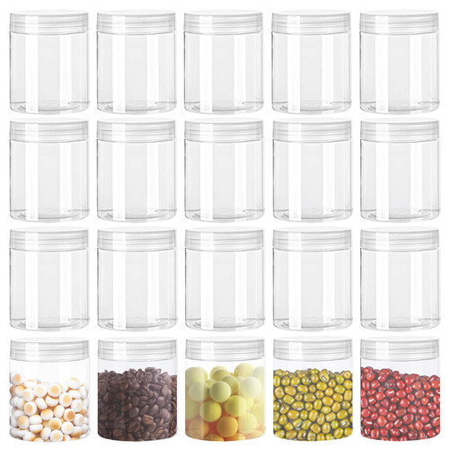 20 Pack 4oz Clear Plastic Jars with Lids,Wide-Mouth Refillable Storage Containers,Empty Round Containers for Candy,Beads,Lotion,Slime Making and Food Storage