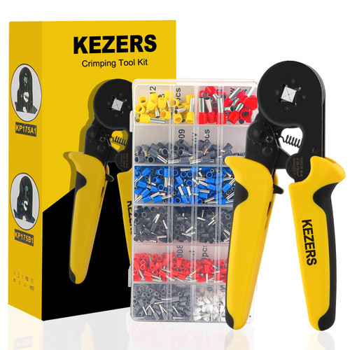 KEZERS Ferrule Crimping Tool Kit,AWG23-7 with 1200pcs Self-Adjustable Ratchet Crimping Pliers Set,Wire Terminal Crimp Connectors Wire Crimping Tool Kit,Crimping Pliers Set-KP175A1