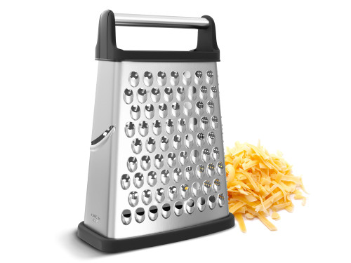 Cheese Grater with Handle - Box Grater Cheese Shredder, Vegetable Slicer, Garlic Mincer For Home Kitchen - Professional Cheese Grater as Food & Vegetable Shredder with Stainless Steel Blades