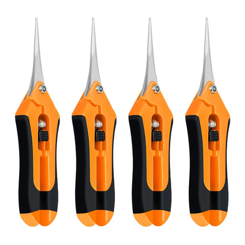 iPower 6.5 Inch Gardening Scissors Hand Pruner Pruning Shear with Straight Stainless Steel Blades, Orange, 4-Pack