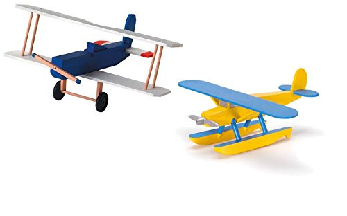 toyco Set of 2 Wood Model Plane Kits- Pontoon Plane and Biplane