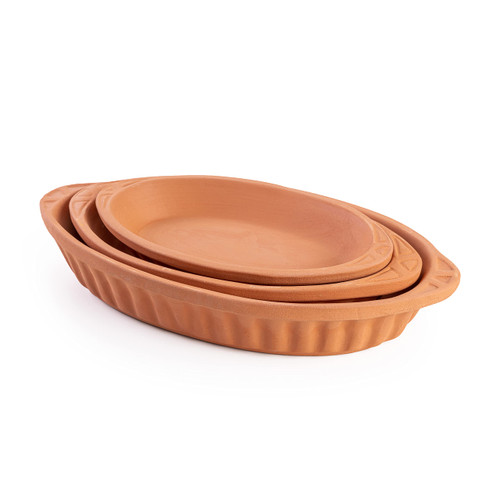 Luksyol Terracotta Oval Tray (WH) For Cooking With Handles , Pan for Mexican Indian Korean Dishes, Handmade Cookware, Unglazed Clay Pot For Oven, Terracotta Pot, Clay Pot For Cooking, Clay Pan For Cooking, Clay Oven Pot Set 3 Pcs
