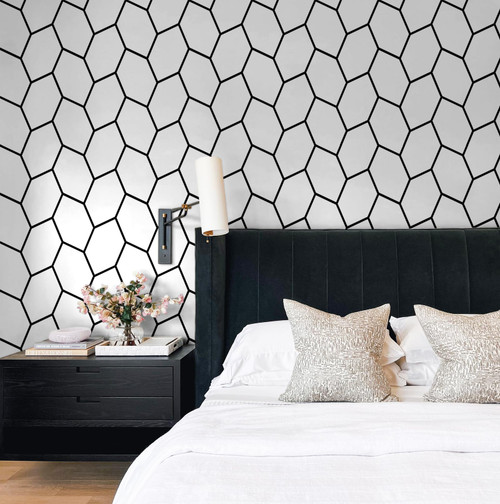 EeeComing Peel and Stick Wallpaper Geometric Black and White Wallpaper Bedroom Contact Paper Removable Self Adhesive Wallpaper Hexagon Waterproof Contact Paper Vinyl Bathroom Wallpaper 15.5''x197''