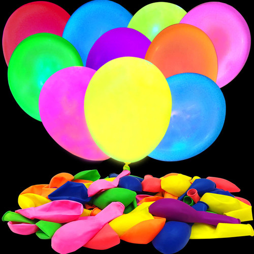 120Pieces UV Neon Colored Balloons 12 Inch Glow Balloons Neon Party Decorations Glow in the Dark Party Supplies Black Light Neon Latex Fluorescent Balloons for Kids Birthday Party Decoration