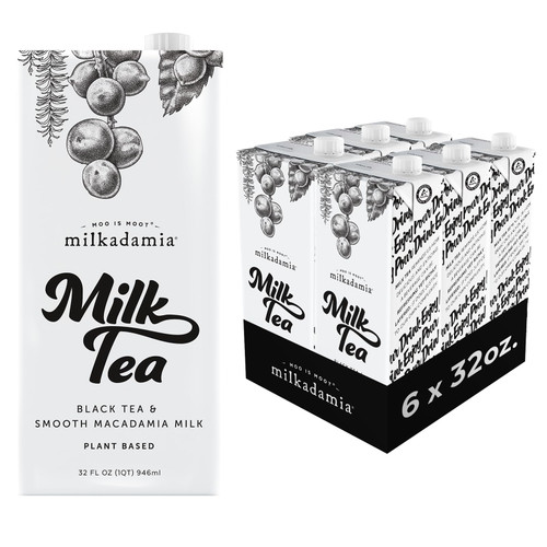 milkadamia Milk Tea - 32 Fl Oz (Pack of 6) - Plant Based Tea & Lactose Free Milk, Vegan Shelf Stable Milk, Non Dairy Milk, Organic Dairy Free Macadamia Nut Milk