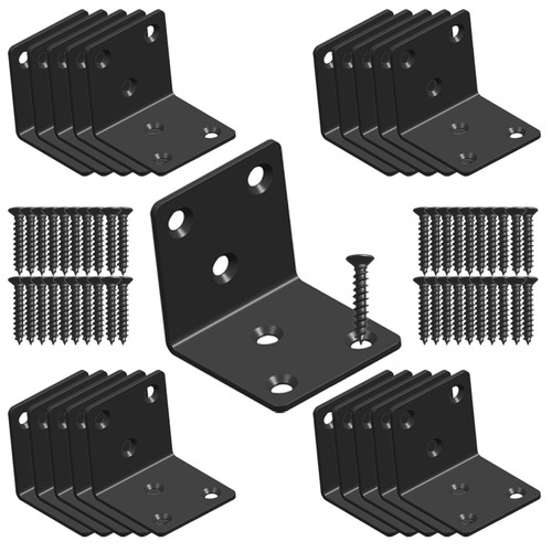 Black Stainless Steel Shelf Bracket,Joint Right Angle Bracket,L Shape Heavy Duty Metal Corner Brace Shelf Supporter for Wood Aufuga (2x2x2''-20pcs)