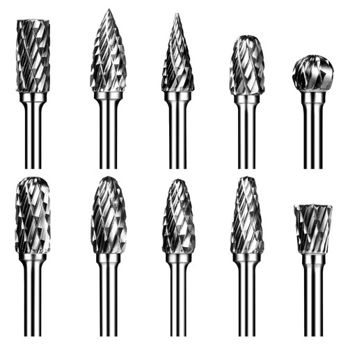 Carbide Burr Set, Die Grinder Bits, 10 PCS 1/8" Shank Double Cut Tungsten Carbide Rotary Burrs Set Compatible with Dremel Bits for Metal Wood Carving Engraving Polishing Carbide Burr Set, Die Grinder Bits, 10 PCS 1/8" Shank Double Cut Tungsten Carbide Rotary Burrs Set Compatible with Dremel Bits for Metal Wood Carving Engraving Polishing