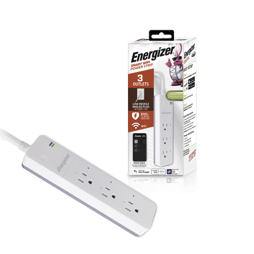 Energizer Connect Smart Wi-Fi 3 Outlet Power Strip, 600 Joules, Remote Access/Custom Schedules with App, Compatible with Alexa/Siri/Google Assistant, Connect to Existing Wi-Fi Setup
