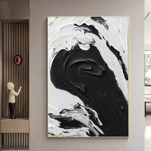 Modern Abstract Wall Art Decor Black and White Canvas Painting Texture Abstract Art Prints Black and White Texture Canvas Poster Minimalist Artwork Abstract Black and White Picture 16x24inch No Frame