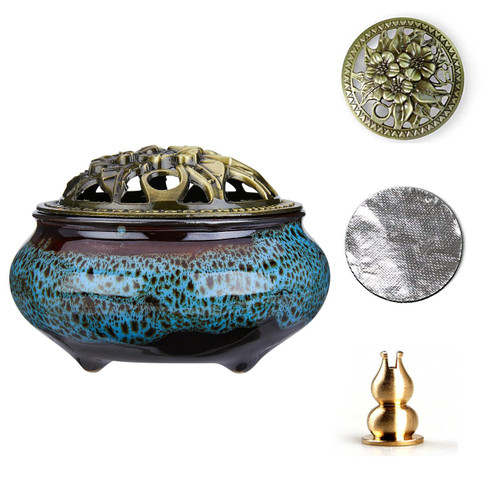 MISTHO Ceramic Incense Burner with Copper Lid with Metal Incense Holder for Sandalwood Incense, Palo Santo, Sage Cone and Frankincense(Deep Blue) MISTHO Ceramic Incense Burner with Copper Lid with Metal Incense Holder for Sandalwood Incense, Palo Santo, Sage Cone and Frankincense(Deep Blue)