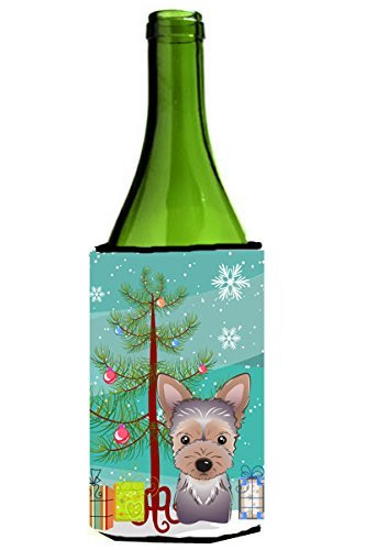 Caroline's Treasures Christmas Tree and Yorkie Puppy Wine Bottle Koozie Hugger, 750 ml, Multicolor