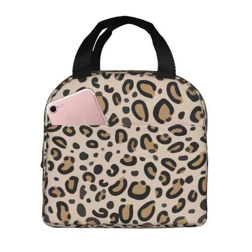Reusable Lunch Tote Bag Leopard Print Natural Hunting Insulated Lunch Bag Durable Cooler Lunch Box