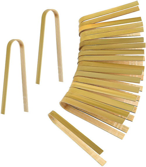 LUTER 20pcs Wooden Tongs Disposable Cooking Utensils Mini Bamboo Tongs Natural Toast Tongs for Cooking