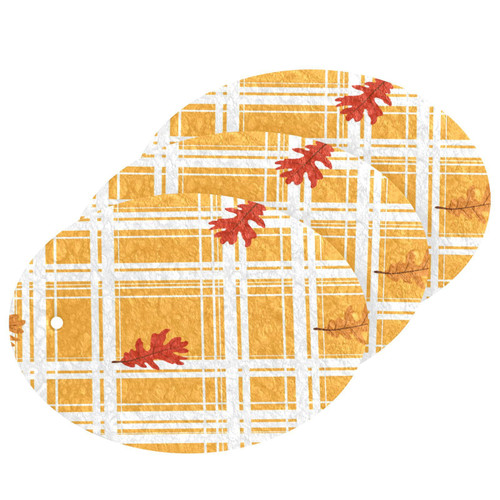 Scrub Sponge Autumn Maple Tartan Kitchen Washing Dishes Cleaning Sponges Fall Leaves Plaid Non Scratch Sponge for Dish Countertops Sinks Floors Showers Tile Sinks, 3 Pack
