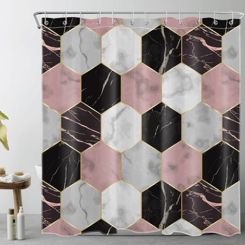 LB Pink and Black Marble Shower Curtain Decor,Modern Abstract Grey Marble Texture Geometric Shower Curtain for Bathroom 72X78 inch Polyester Fabric Bathroom Decoration Bath Curtains Hooks Included LB Pink and Black Marble Shower Curtain Decor,Modern Abstract Grey Marble Texture Geometric Shower Curtain for Bathroom 72X78 inch Polyester Fabric Bathroom Decoration Bath Curtains Hooks Included