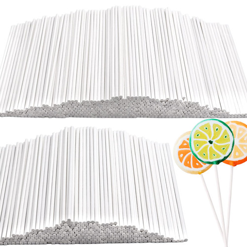 500 Pcs 4 Inch White Lollipop Sticks,Paper Treat Sticks,Sucker Stick for Dessert,Cake Pops,Homemade Candy,Chocolate,Cookie(3 mm)