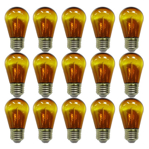 Lxcom Lighting S14 String Light Replacement Bulb 1W Vintage Amber LED Edison Filament Bulbs 2200K E26 Medium Base Decorative Vintage Filament String Lights for Patio Outdoor Light Bulbs, 15 Pack