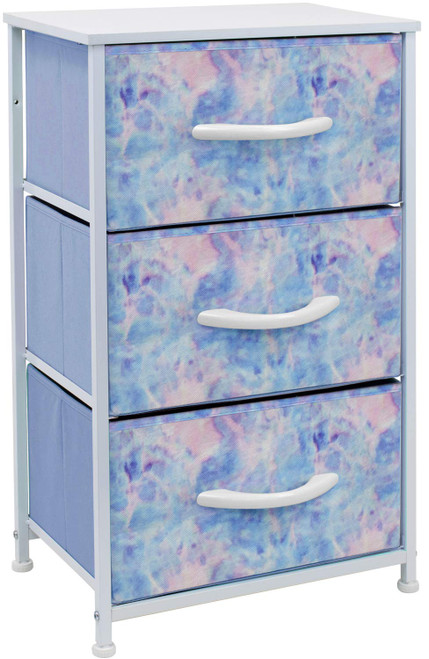 Sorbus Nightstand with 3 Drawers - Bedside Furniture & Accent End Table Chest for Home, Bedroom, Office, College Dorm, Steel Frame, Wood Top, Easy Pull Fabric Bins (3-Drawer, Pastel Tie-dye)