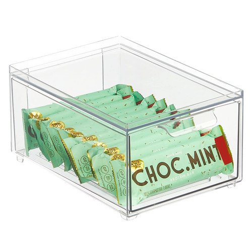 mDesign Plastic Stackable Kitchen Storage with Pull Out Bin Organizer Drawer for Cabinet, Pantry, Fridge, Shelf, Refrigerator Organization - Lumiere Collection - Clear mDesign Plastic Stackable Kitchen Storage with Pull Out Bin Organizer Drawer for Cabinet, Pantry, Fridge, Shelf, Refrigerator Organization - Lumiere Collection - Clear