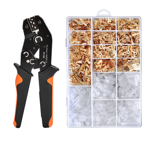 Wire Terminal Crimping Tool Kit Ratcheting Wire Crimper with 1000 x Cable Connectors Crimping Plier Set AWG20-12 for Male/Female Spade Connectors With Insulated Sleeves