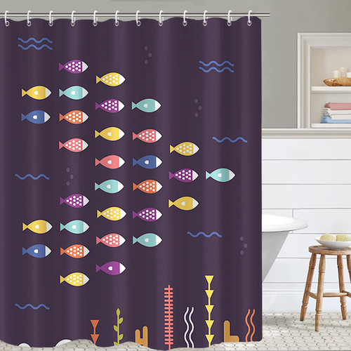 Umpoo Cartoon Fishes Shower Curtain Underwater Colorful Fish Aquatic Plants Shower Curtain for Kids Baby Bathroom Curtain Decor Waterproof Polyester Fabric Shower Curtain with Hooks, 36x72 Inch