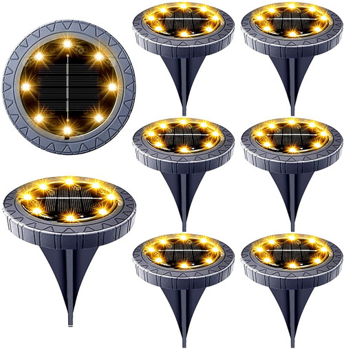 Solar Lights Outdoor Decorative 8Pack,IP68 Waterproof Solar Powered Ground Lights LED Solar Disk Lights,Solar Garden Lights Pathway Landscape Patio Lawn Yard Walkway Path Driveway Lighting(Warm White)