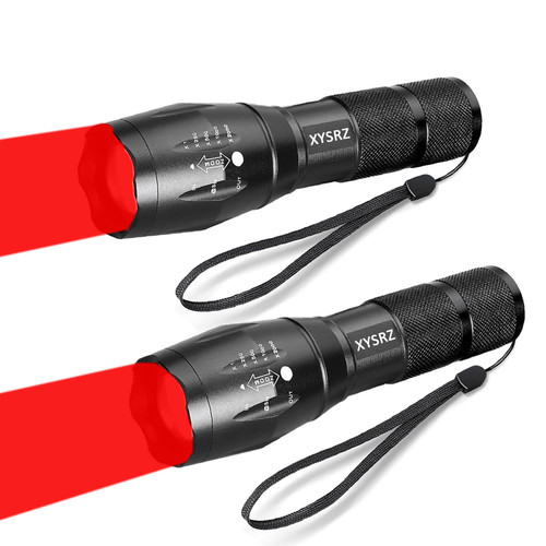 XYSRZ Military Red Light Flashlight Single Mode Zoomable Red Torch Light Red Flashlight for Hunting Astronomy Night Observation, 2 Pack