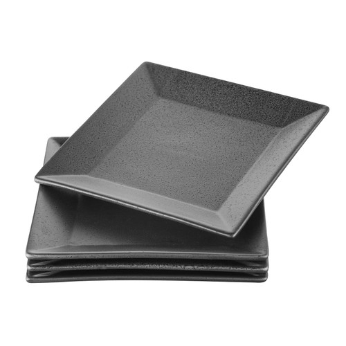 vicrays Ceramic Square Dinner Plates Set 8 inch Porcelain Serving Plates for Salad Dessert Appetizer Bread - Set of 4 - Dark Grey