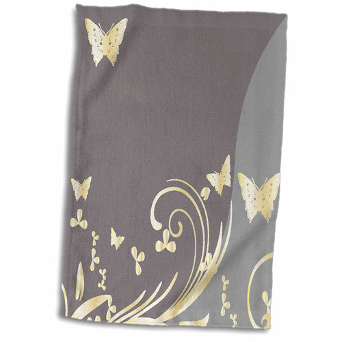 3dRose Gold Butterflies and Flourishes On A Two-Tone Light Gray Background - Towels (twl-217993-1)