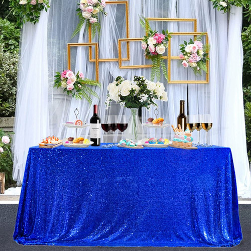 Tablecloth Sequin Tablecloth Round Table Cloths Disposable Rustic Table Cloths Party Table Cover Circle Tablecloth Glitter Tablecloth for Birthday Party Halloween Christmas (60x102 inch, Royal Blue)