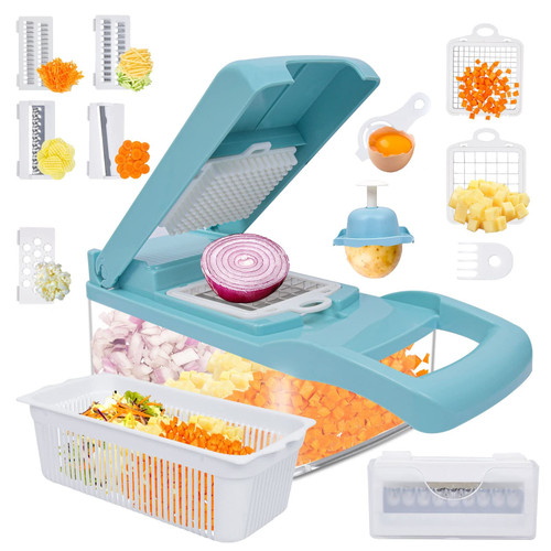 vegetable chopper Blue 12 in 1 multifunction food veggie slicer and chopper onion dicer vegetable cutter set egg slicer hand chopper for vegetables veggie cutter veggie slicer with container Kitchen