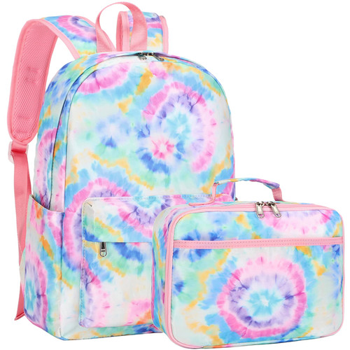 AUIVTY Girls Backpack Tie Dye Kids Backpack with Lunch Box for Peschool Kindergarten Elementary Blue School Bookbag (Tie Dye-Bluey)