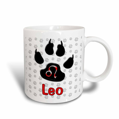 3D Rose Leo Paw Print Zodiac Dogs Two Tone Ceramic Mug, Red