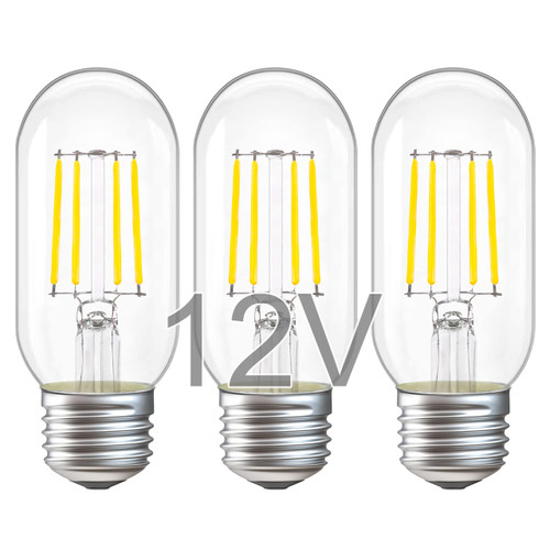 12 Volt LED Light Bulbs - Daylight 5000K 4W(Only for 12V DC/AC) - E26 Standard Base - 40W Equivalent Dimmable Low Voltage Tubular T14/T45 LED Bulb for RV Landscape Garden Post, 3 Pack