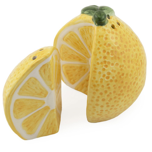 Boston International Ceramic Salt & Pepper Shakers, Set of 2, Painterly Lemons Lemon Wedge