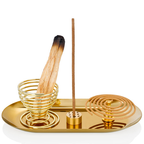 ZenBless 5 in 1 Incense Holder, Palo Santo Holder, Sage Holder, Incense Burner for Incense Sticks/Coil Incense/Incense Cones, 5.5 inches Oval Ash Catcher for Meditation Yoga Room