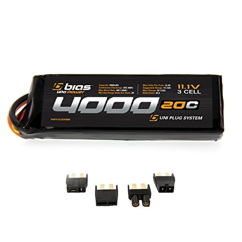 Bias 20C 3S 4000mAh 11.1V LiPo Battery UNI Plug (EC3/Deans/Traxxas/Tamiya) for RC Car, Truck, Buggy, Boat, Heli, and Drone