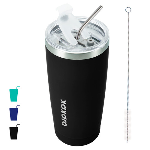 BJPKPK Black Insulated Tumbler With Lid And Straw 20 oz Stainless Steel Tumblers Coffee Thermal Cup