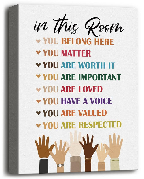 Inspirational Diversity Canvas Wall Art Decor, In This Room Watercolor Canvas Prints Poster Wall Art, Canvas Wall Art for Classroom Office, Kid's Room Decor, Home Decor for Bedroom Living Room 12x15