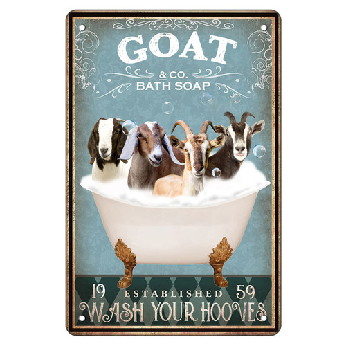 Goat Decor Bathroom Wall Art Metal Sign Goat Poster Funny Bathtub Decor Farmhouse Decor Goat Accessories Decor Goat Lovers Gifts Vintage Tin Sign Home Bar Toilet Cafe Farm Wall Decoration 8x12 Inch