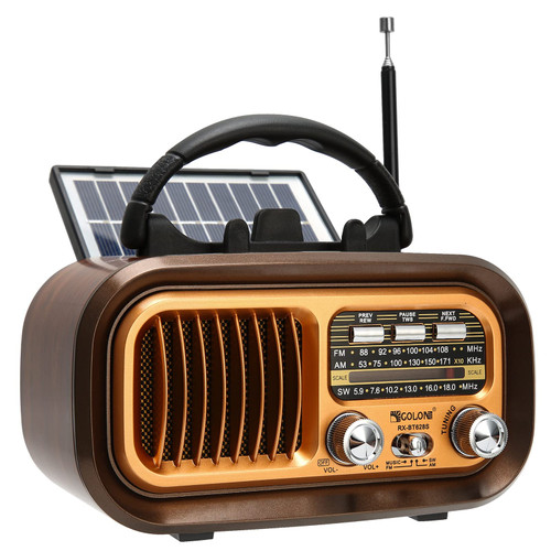 GorGetant Portable Retro Radio with Bluetooth, Small Vintage AM FM Shortwave Radio with Clear Sound, Solar/Battery Operated/Rechargeable Transisto Radio, TWS, Support TF Card/USB Playing, Brown