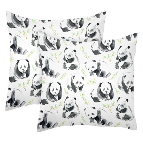 JAVENPROEQT Decorative Square Throw Pillow Covers Set of 2 Watercolor Pattern Cute Pandas and Bamboo Pillow Case for Home Office Car, 18 x 18 inches