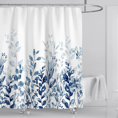 AUSOMGOO Blue Shower Curtains Floral Shower Curtain for Bathroom 72 x 78 Inches Waterproof Polyester Fabric Shower Curtain