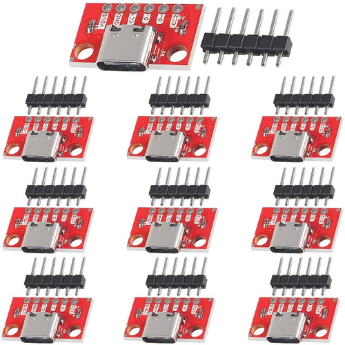 DKARDU 10 pcs USB Type-C Breakout Board Serial Basic Breakout Female Connector Type with Pin Header 2.54mm / 0.1" PCB Converter Board