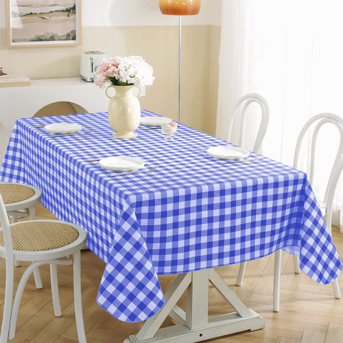 Checkered Vinyl Tablecloth With Flannel Backing Rectangle 60 x 84 Inch, Waterproof Non Slip Plaid Tablecloth for Rectangle Tables, Plastic Table Cover for Dining, Party, Indoor, Blue and White
